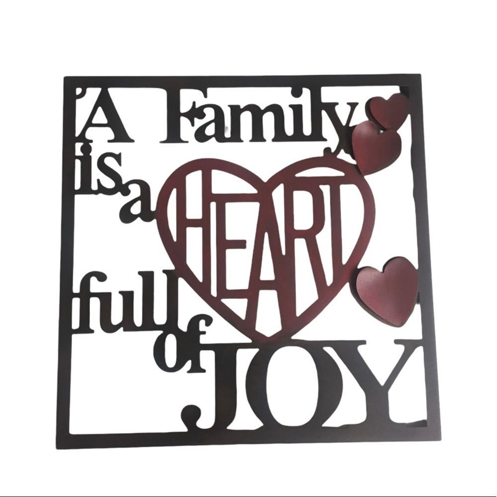 A Family is a Heart Full of Joy Metal Sign Wall Hanging Square Home Decor Heart